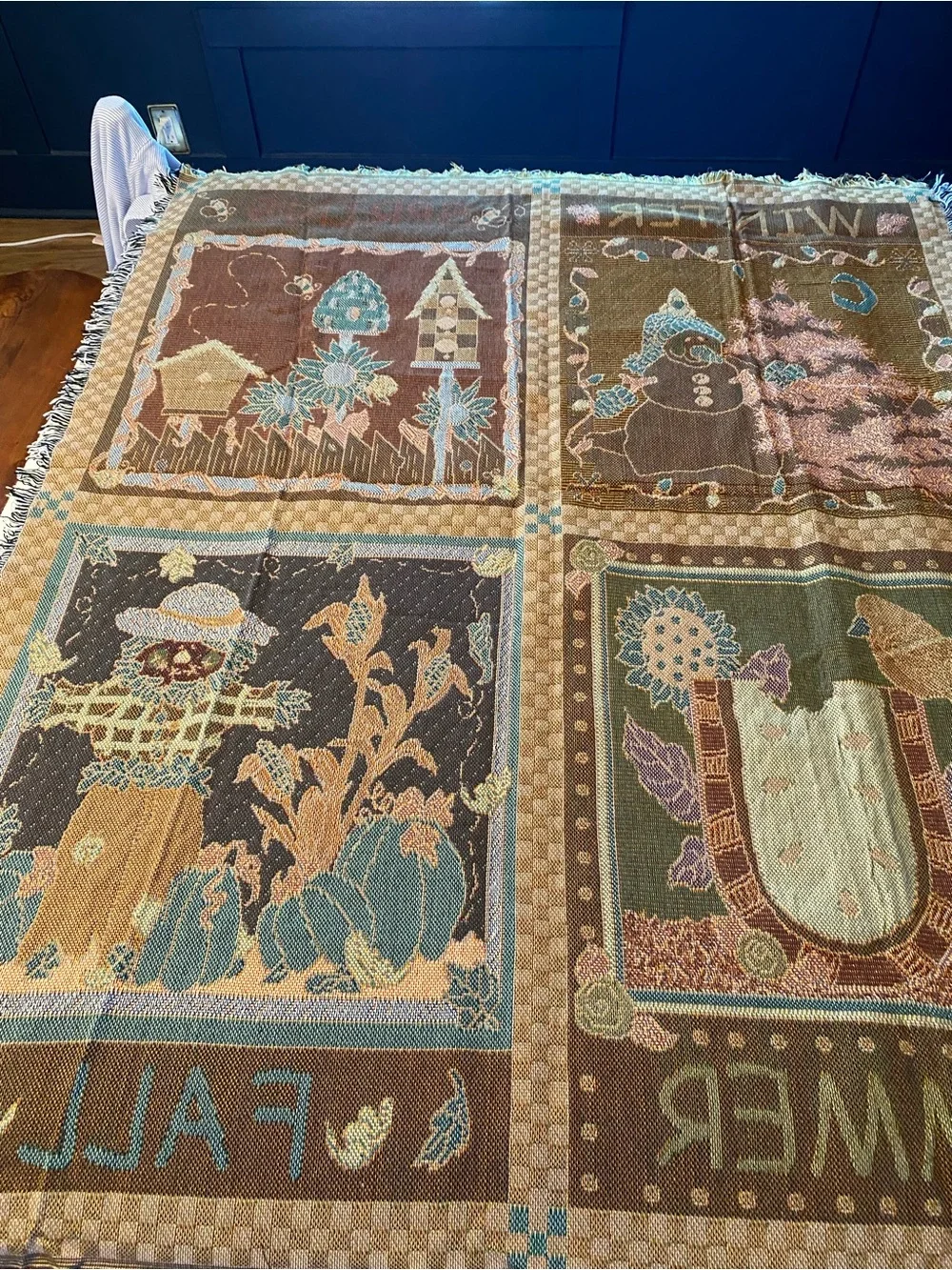 Vintage 1990s American Weavers Tapestry Throw Blanket 4 Seasons Country Decor